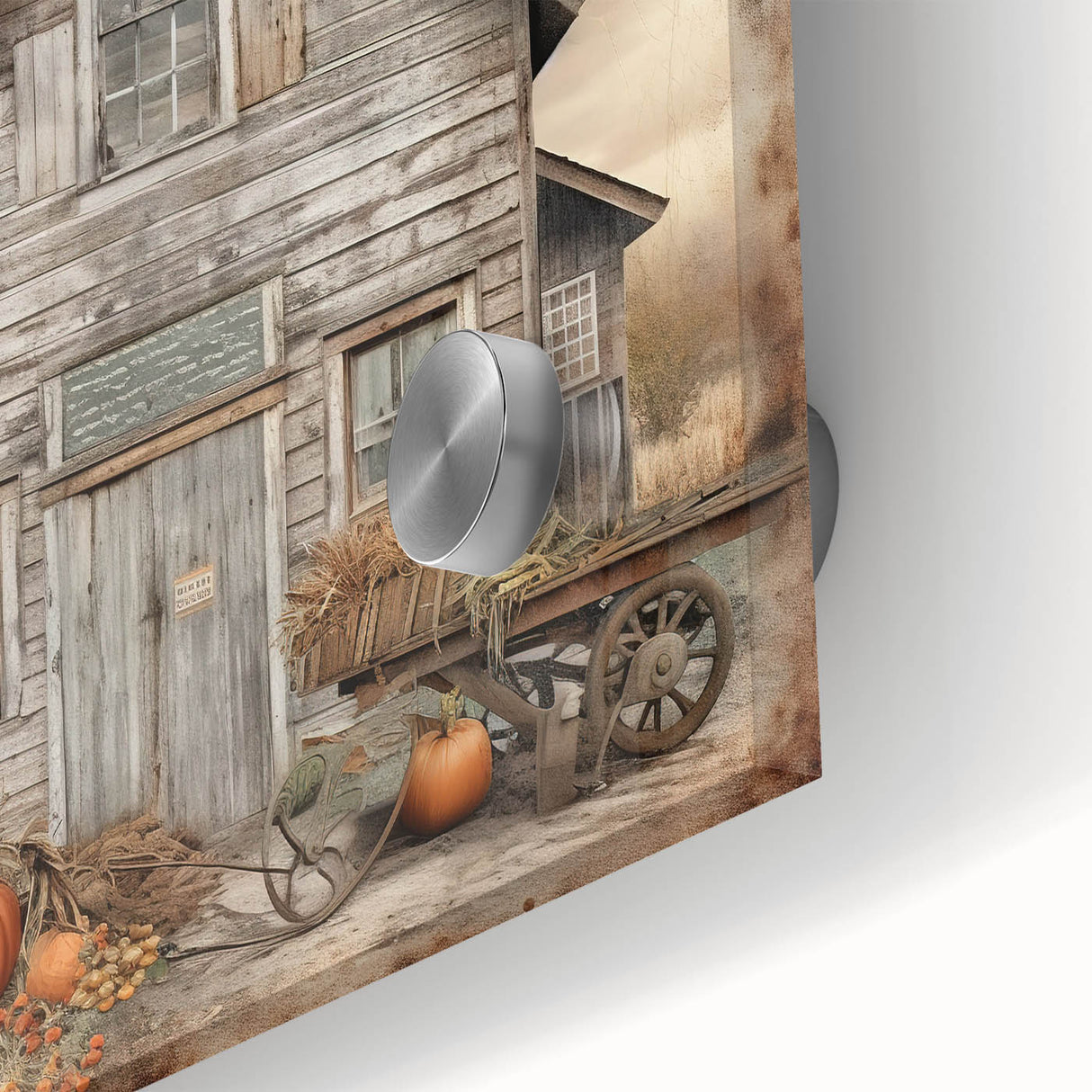 Country Style Art with Pumpkins and Barn - Rustic Farmhouse Wall Decor