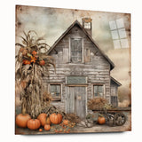 Country Style Art with Pumpkins and Barn - Rustic Farmhouse Wall Decor
