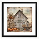 Country Style Art with Pumpkins and Barn - Rustic Farmhouse Wall Decor