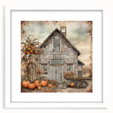 Country Style Art with Pumpkins and Barn - Rustic Farmhouse Wall Decor