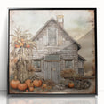 Country Style Art with Pumpkins and Barn - Rustic Farmhouse Wall Decor