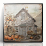 Country Style Art with Pumpkins and Barn - Rustic Farmhouse Wall Decor