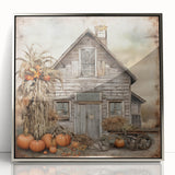 Country Style Art with Pumpkins and Barn - Rustic Farmhouse Wall Decor