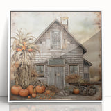 Country Style Art with Pumpkins and Barn - Rustic Farmhouse Wall Decor