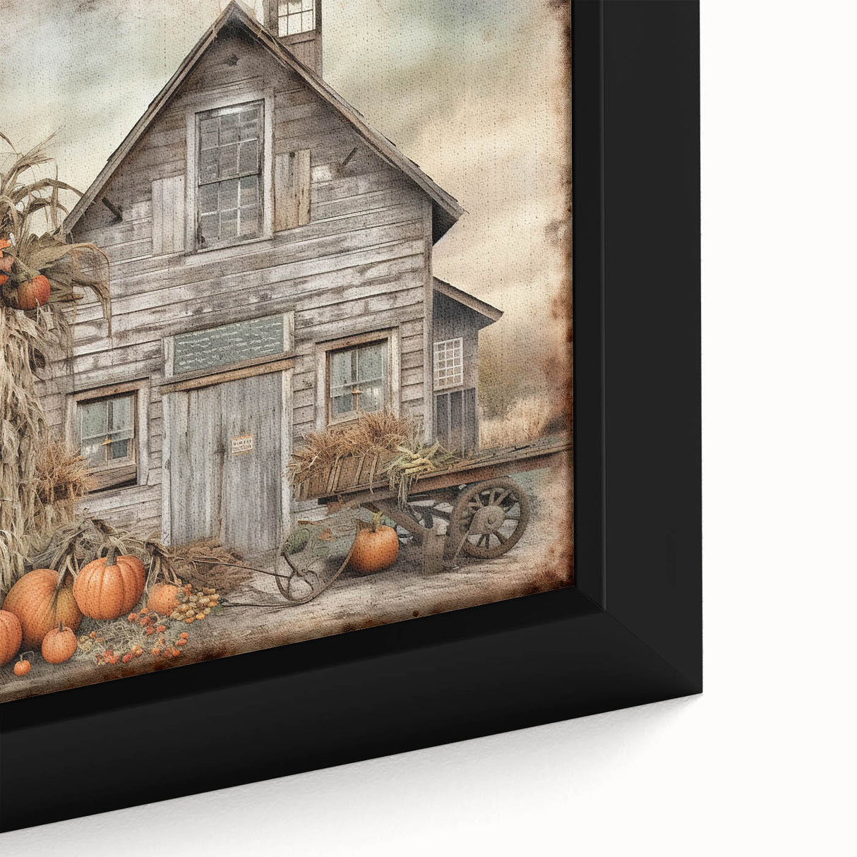 Country Style Art with Pumpkins and Barn - Rustic Farmhouse Wall Decor