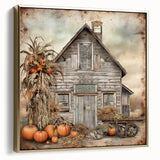 Country Style Art with Pumpkins and Barn - Rustic Farmhouse Wall Decor