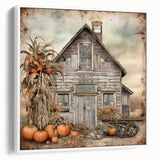 Country Style Art with Pumpkins and Barn - Rustic Farmhouse Wall Decor