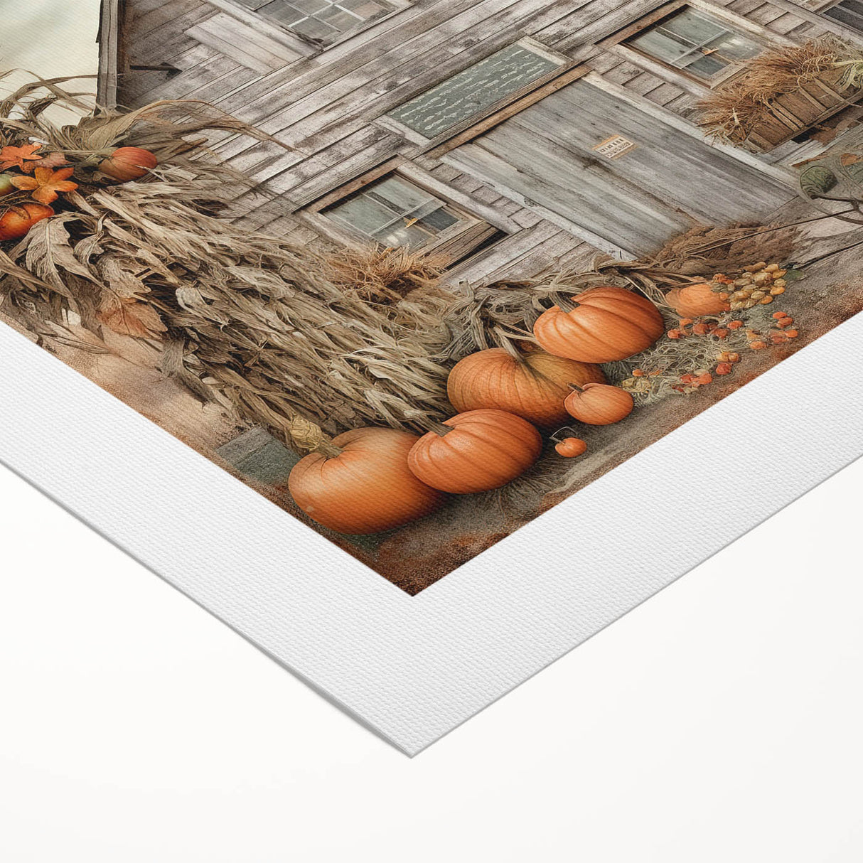 Country Style Art with Pumpkins and Barn - Rustic Farmhouse Wall Decor