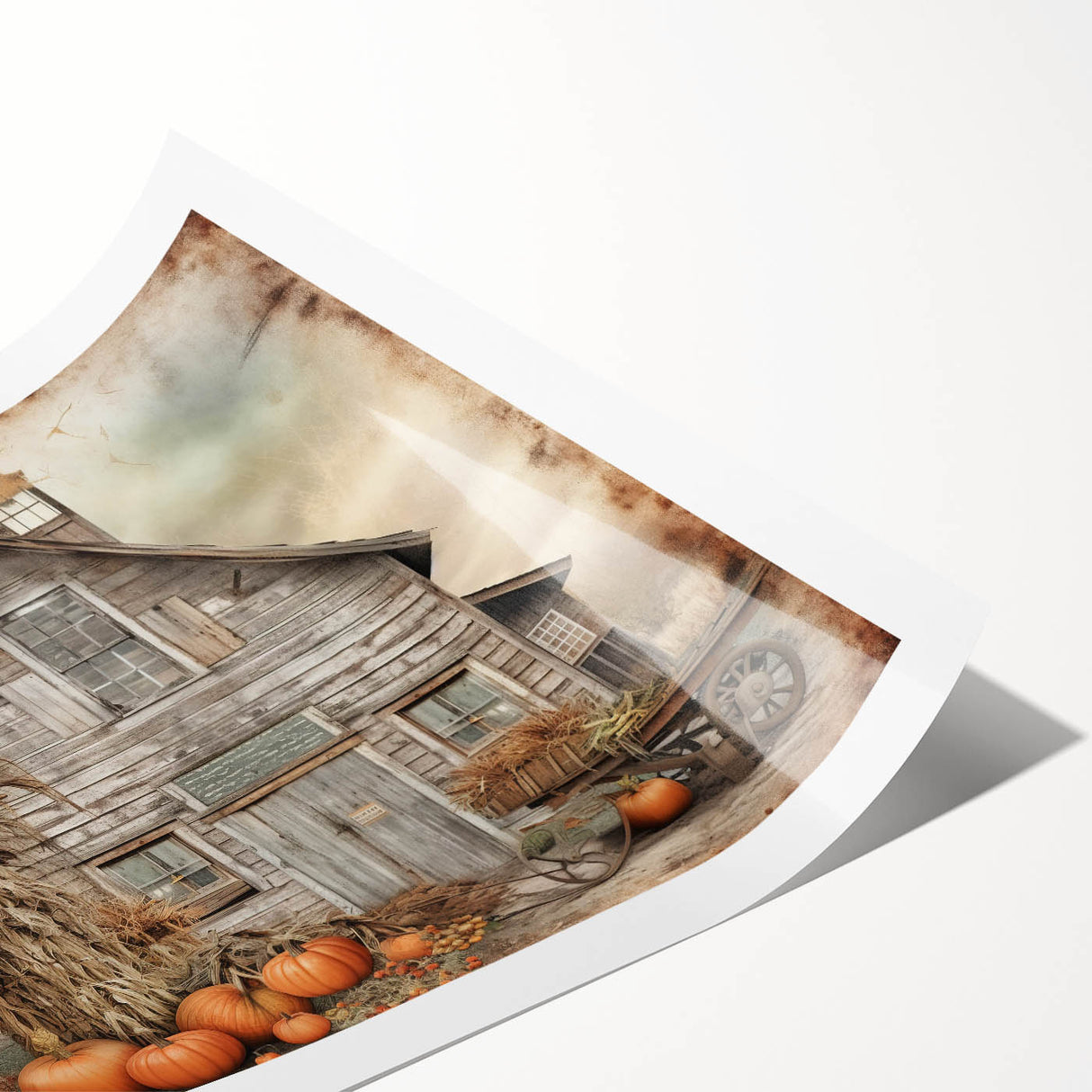 Country Style Art with Pumpkins and Barn - Rustic Farmhouse Wall Decor