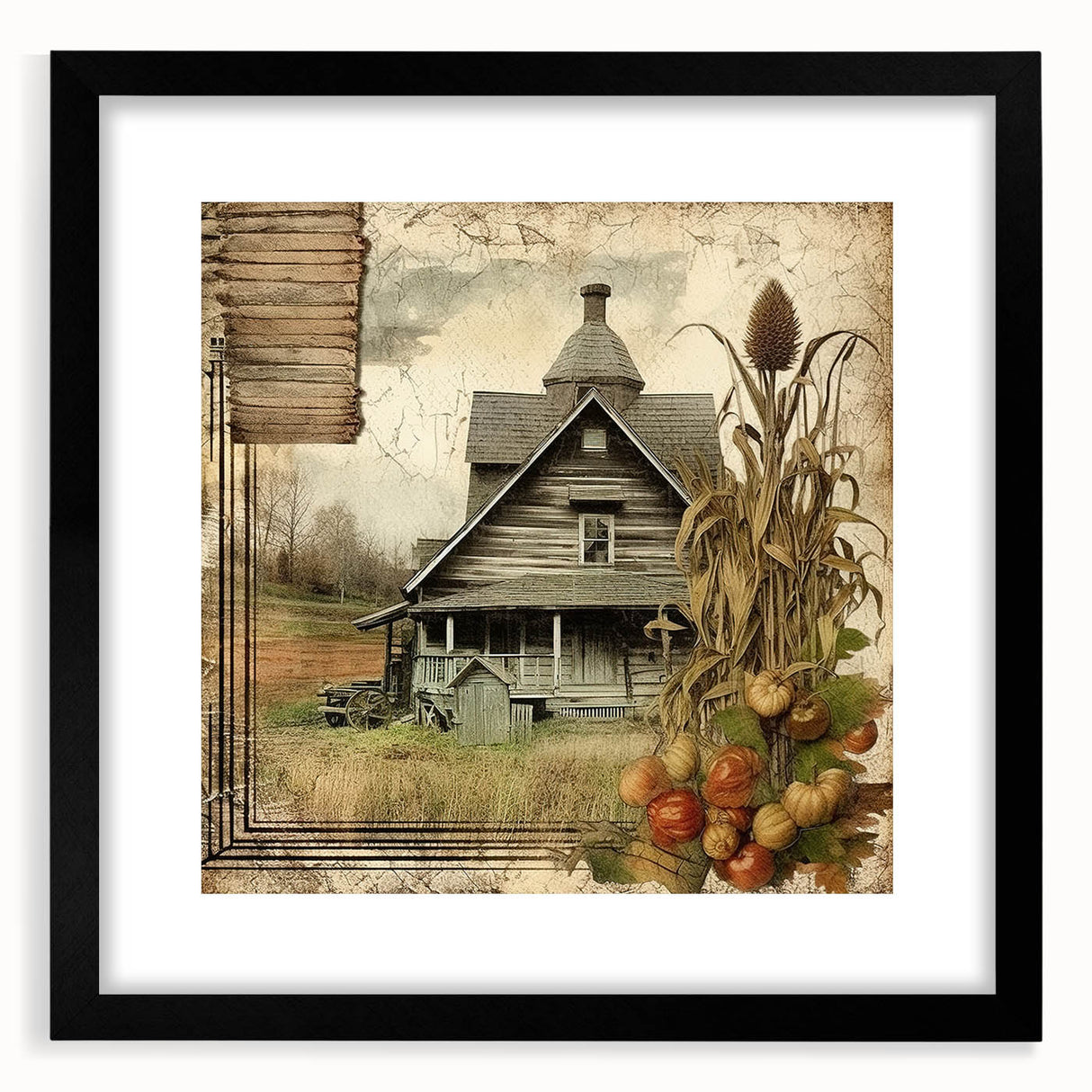 Rustic Farmhouse Decor with Barn and Corn Stalks - Country Style Art