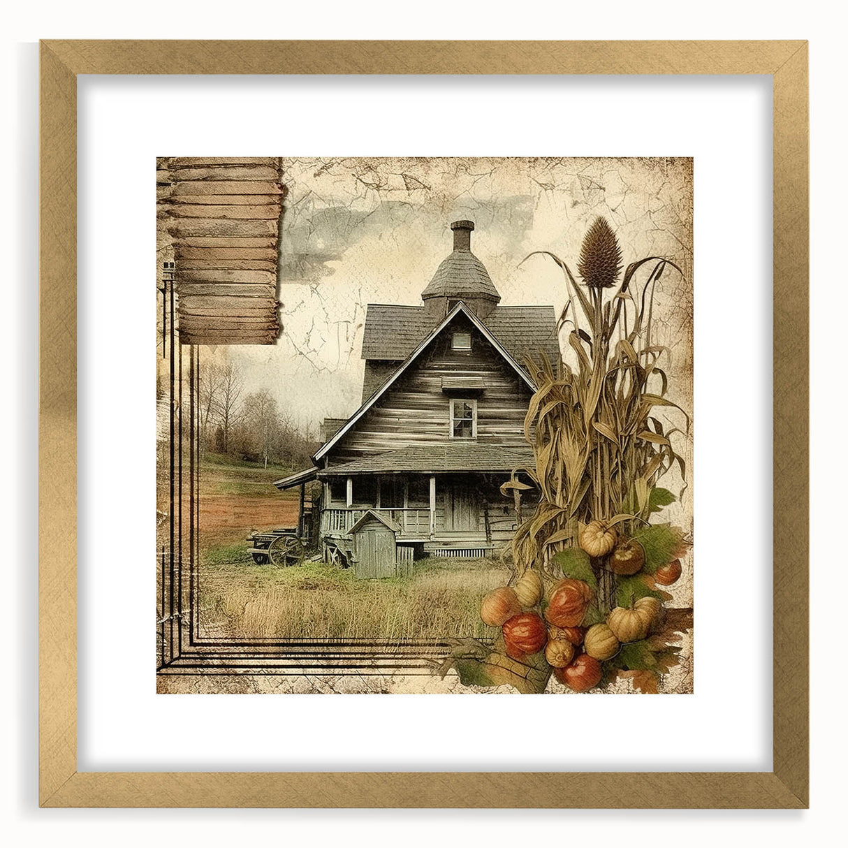 Rustic Farmhouse Decor with Barn and Corn Stalks - Country Style Art