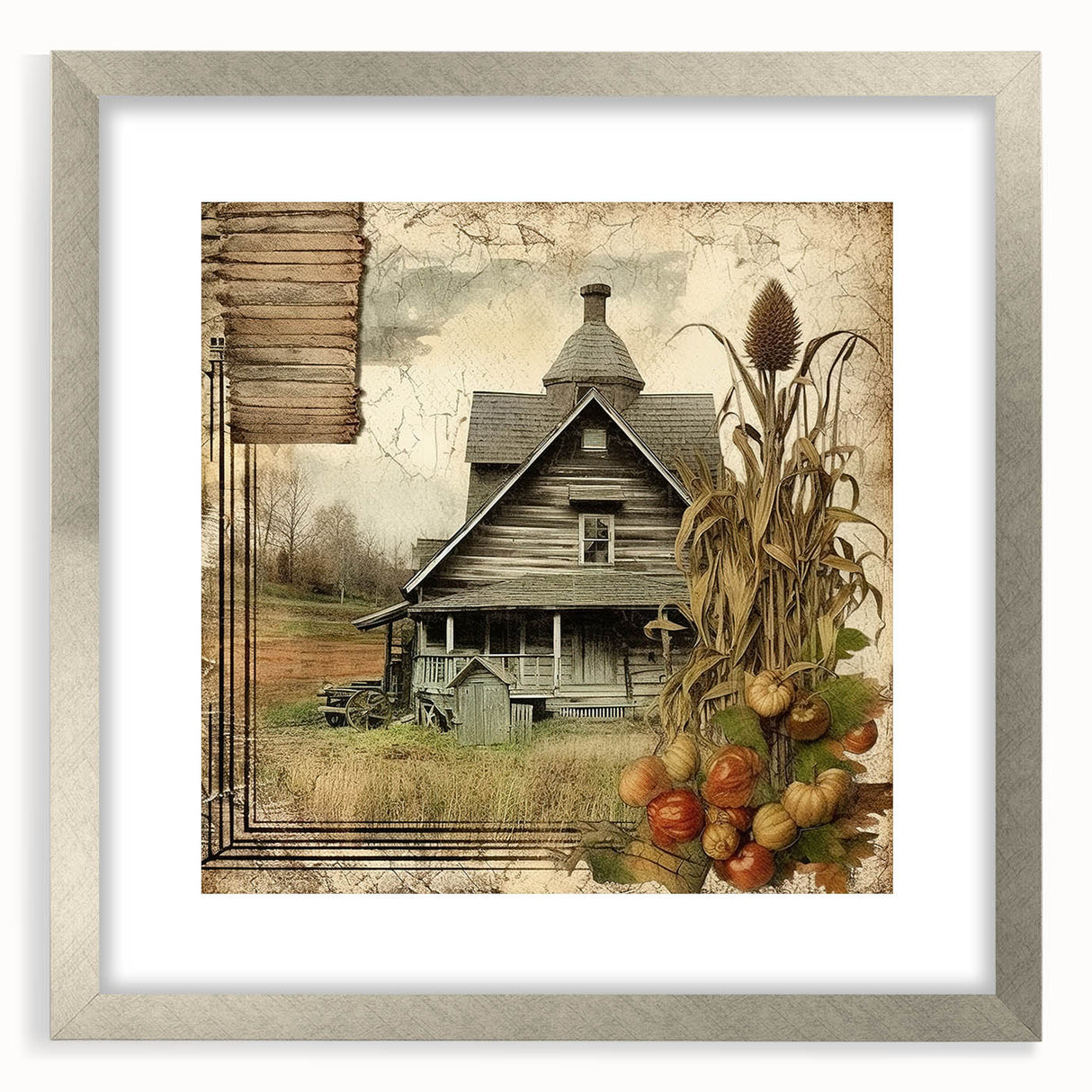 Rustic Farmhouse Decor with Barn and Corn Stalks - Country Style Art