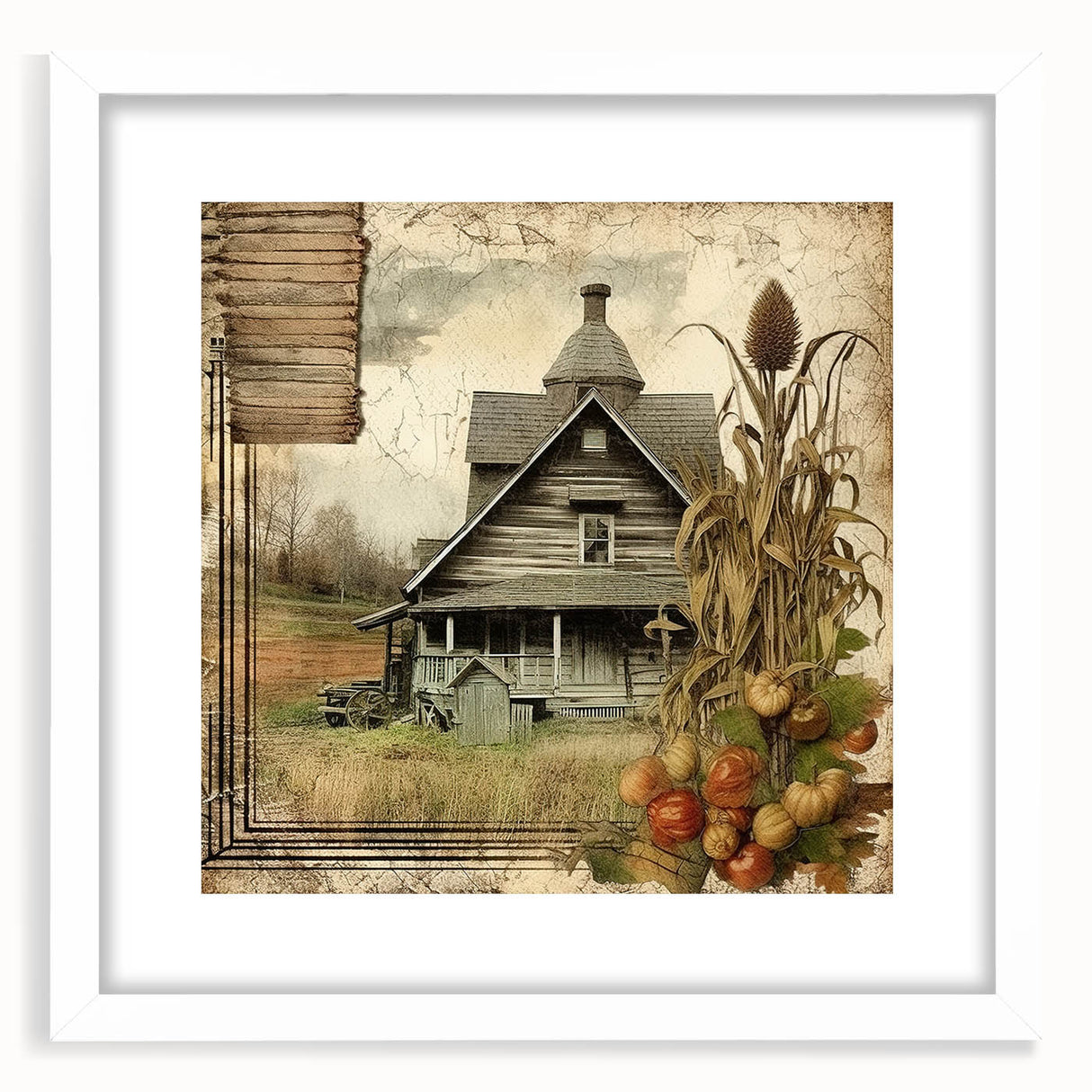 Rustic Farmhouse Decor with Barn and Corn Stalks - Country Style Art