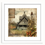 Rustic Farmhouse Decor with Barn and Corn Stalks - Country Style Art