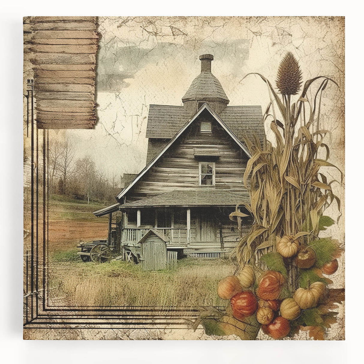 Rustic Farmhouse Decor with Barn and Corn Stalks - Country Style Art