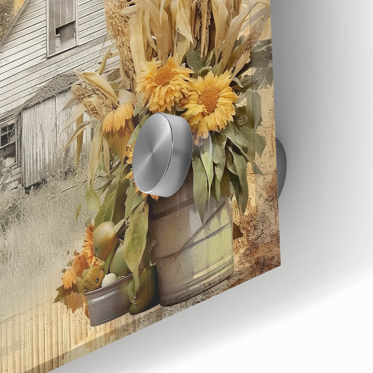 Farmhouse Wall Art with Sunflowers and Barn - Rustic Country Decor