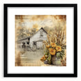 Farmhouse Wall Art with Sunflowers and Barn - Rustic Country Decor