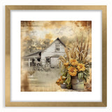 Farmhouse Wall Art with Sunflowers and Barn - Rustic Country Decor