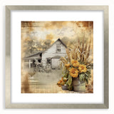 Farmhouse Wall Art with Sunflowers and Barn - Rustic Country Decor