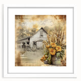 Farmhouse Wall Art with Sunflowers and Barn - Rustic Country Decor