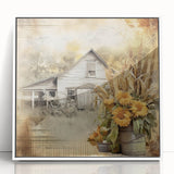 Farmhouse Wall Art with Sunflowers and Barn - Rustic Country Decor