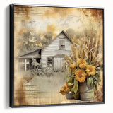 Farmhouse Wall Art with Sunflowers and Barn - Rustic Country Decor