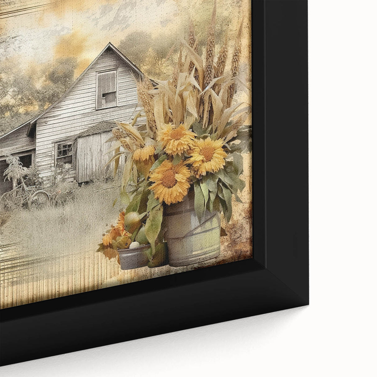 Farmhouse Wall Art with Sunflowers and Barn - Rustic Country Decor