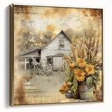 Farmhouse Wall Art with Sunflowers and Barn - Rustic Country Decor