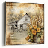 Farmhouse Wall Art with Sunflowers and Barn - Rustic Country Decor
