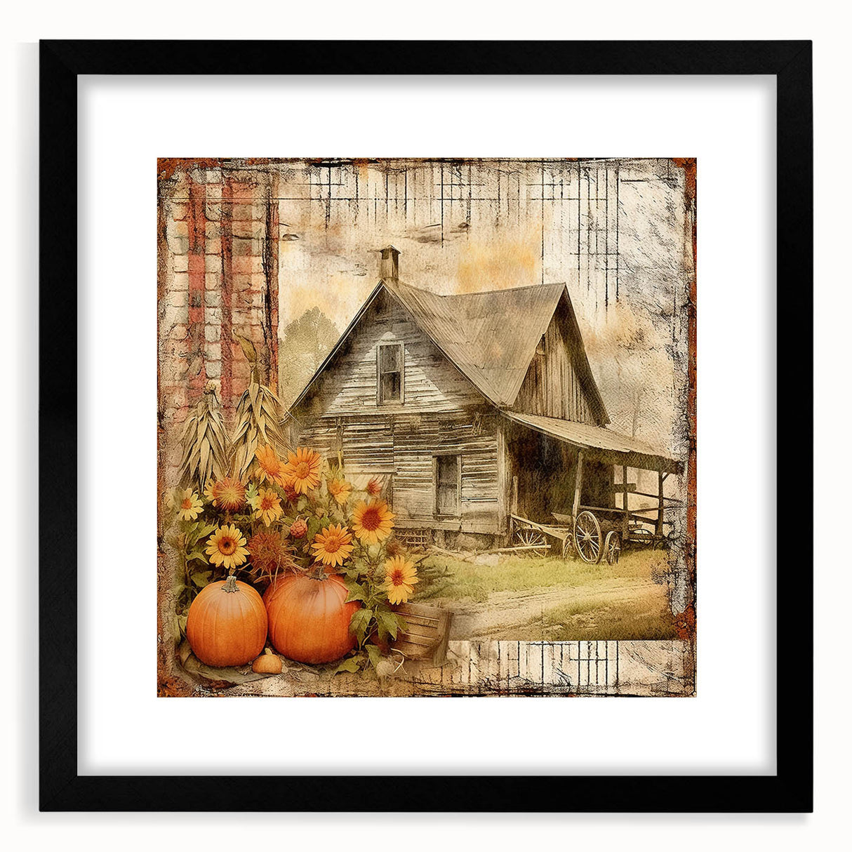 Country Style Art with Pumpkins and Sunflowers - Rustic Farmhouse Decor