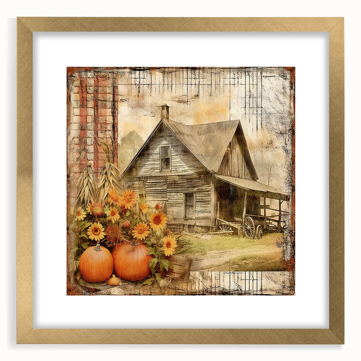 Country Style Art with Pumpkins and Sunflowers - Rustic Farmhouse Decor