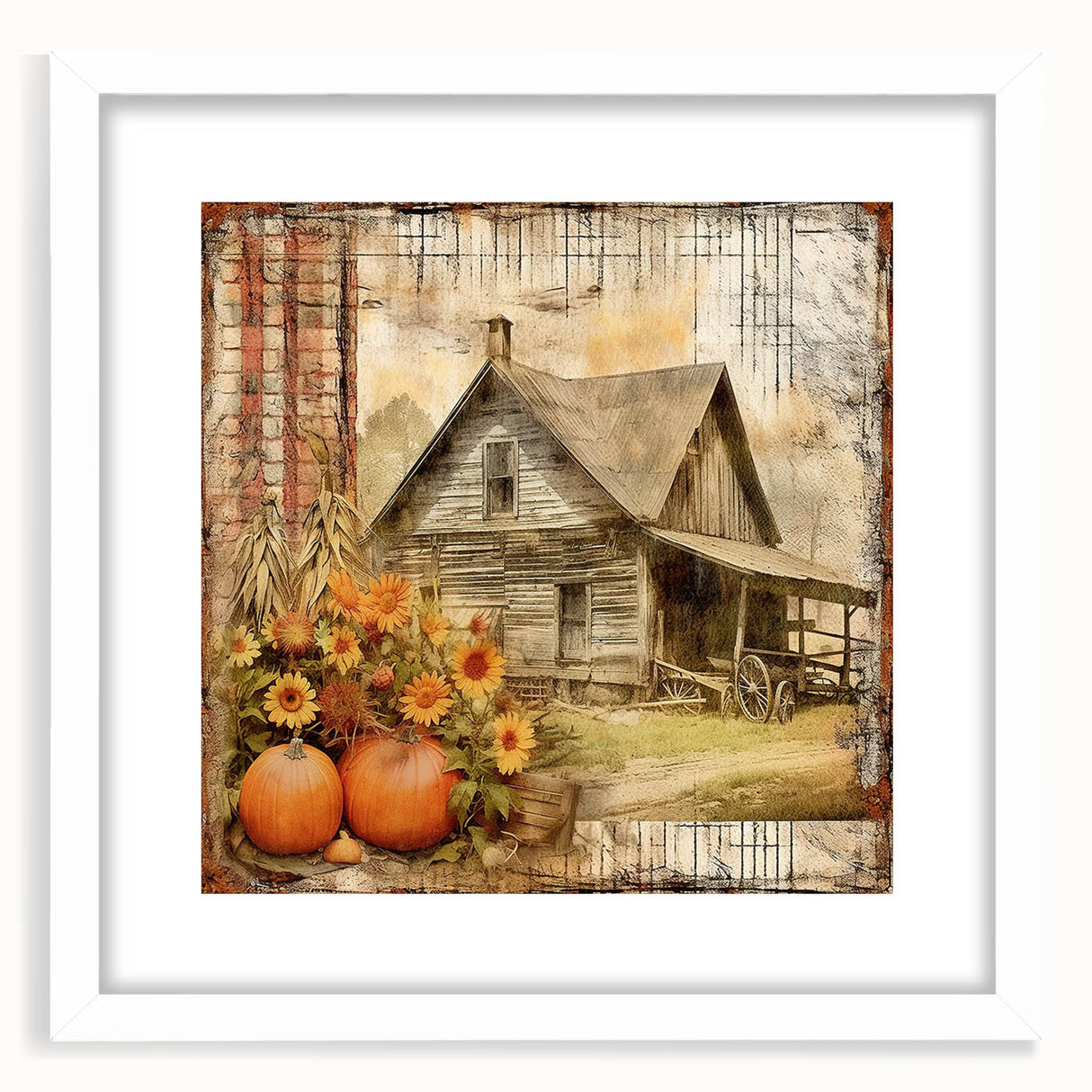 Country Style Art with Pumpkins and Sunflowers - Rustic Farmhouse Decor