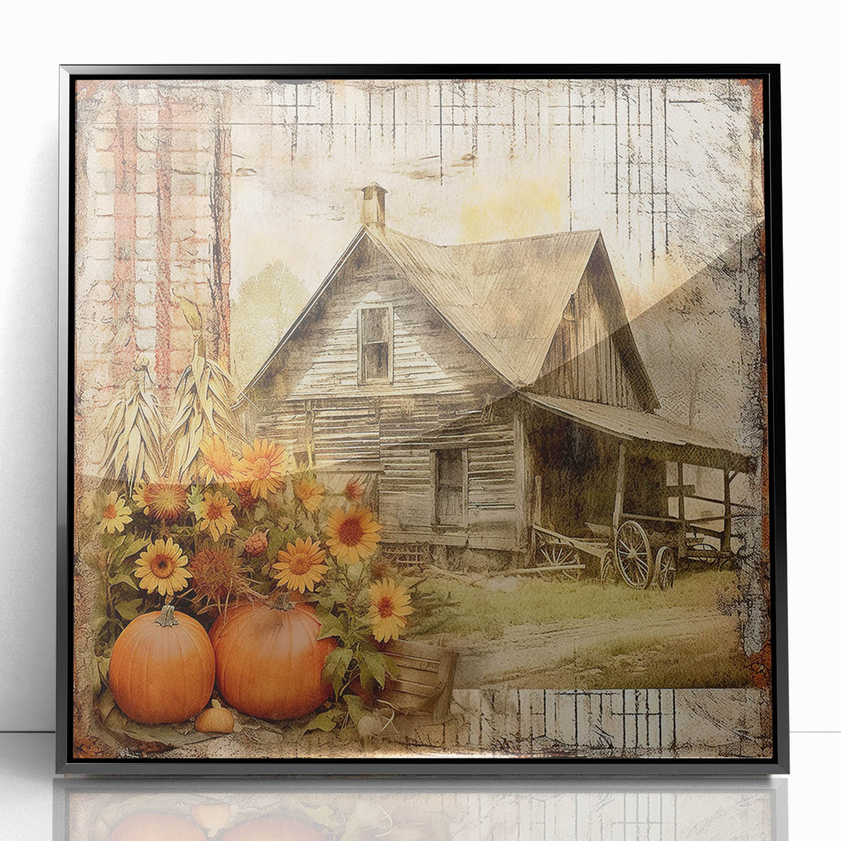 Country Style Art with Pumpkins and Sunflowers - Rustic Farmhouse Decor
