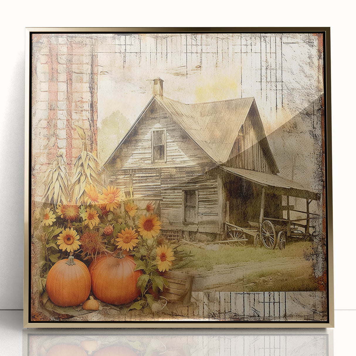 Country Style Art with Pumpkins and Sunflowers - Rustic Farmhouse Decor
