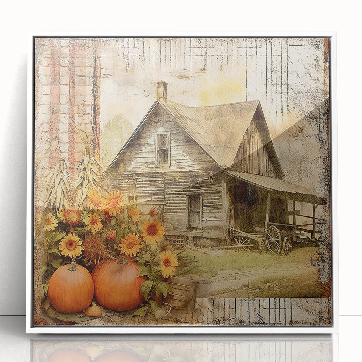Country Style Art with Pumpkins and Sunflowers - Rustic Farmhouse Decor