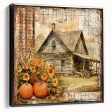Country Style Art with Pumpkins and Sunflowers - Rustic Farmhouse Decor