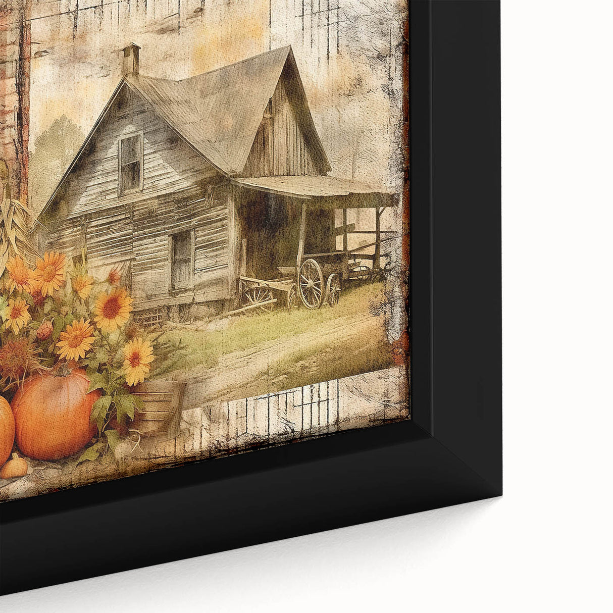 Country Style Art with Pumpkins and Sunflowers - Rustic Farmhouse Decor