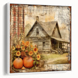 Country Style Art with Pumpkins and Sunflowers - Rustic Farmhouse Decor