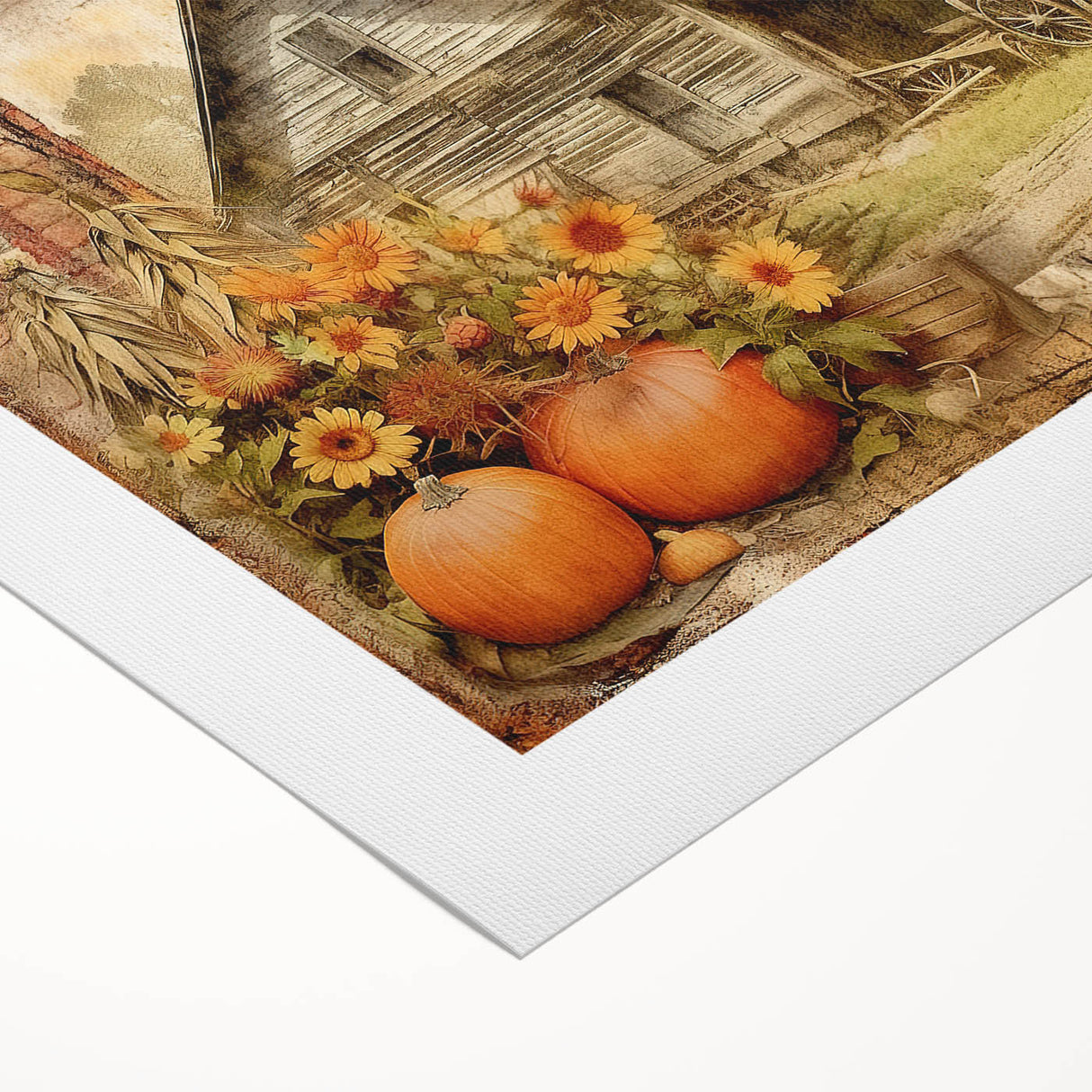 Country Style Art with Pumpkins and Sunflowers - Rustic Farmhouse Decor