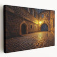 Stretched canvas artwork showcasing a picturesque landscape with an intricate castle set against a vibrant sky. Ideal for home decor, this serene piece adds elegance to any room.