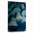 Acrylic glass landscape artwork depicting a cave scene, showcasing intricate details and vibrant colors, displayed from a side view with decorative pins.