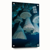 Acrylic glass landscape artwork depicting a cave scene, showcasing intricate details and vibrant colors, displayed from a side view with decorative pins.