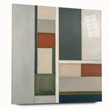 Abstract geometric acrylic glass artwork showcasing vibrant colors and sleek lines, viewed from the side, perfect for modern home decor and art enthusiasts.