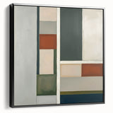 Framed canvas art displaying an abstract geometric design in black hues, showcased from a side view to highlight its sleek profile and modern aesthetic, perfect for contemporary home decor.