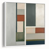 Framed abstract geometric canvas art in white, showcasing a modern design with sharp lines and angles, ideal for contemporary home decor.