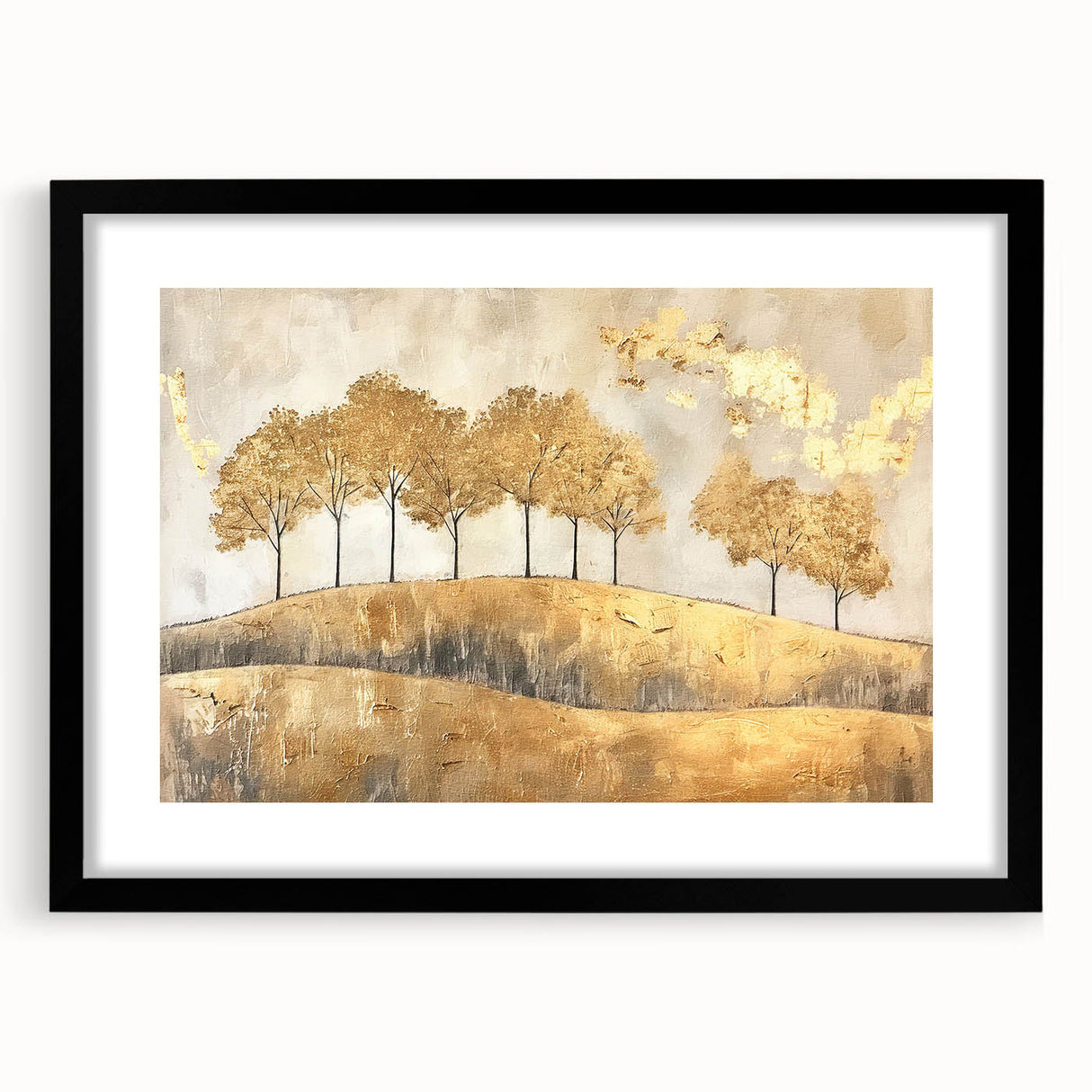 Abstract landscape wall art framed in black with a mat, showcasing vibrant colors and intricate details that enhance modern decor aesthetics. Perfect for home or office settings, this artwork adds a contemporary touch to any interior space.