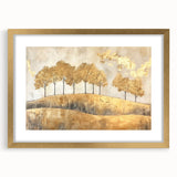 Abstract landscape wall art framed in gold, featuring vibrant colors and intricate textures, perfect for enhancing modern home decor aesthetics.