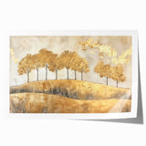 Abstract landscape wall art print showcasing vibrant colors of blue, orange, and green, rolled and ready for display, perfect for modern home decor.