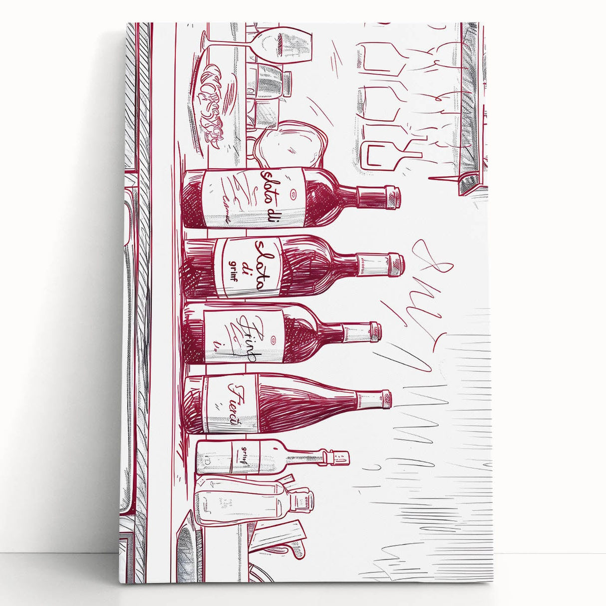 Large black and white stretched canvas featuring assorted kitchen utensils, ideal for kitchen wall art.