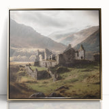 Framed acrylic wall art depicting a serene countryside landscape with rolling hills, vibrant green fields, and a clear blue sky, accented by a gold frame. Perfect for enhancing home decor.